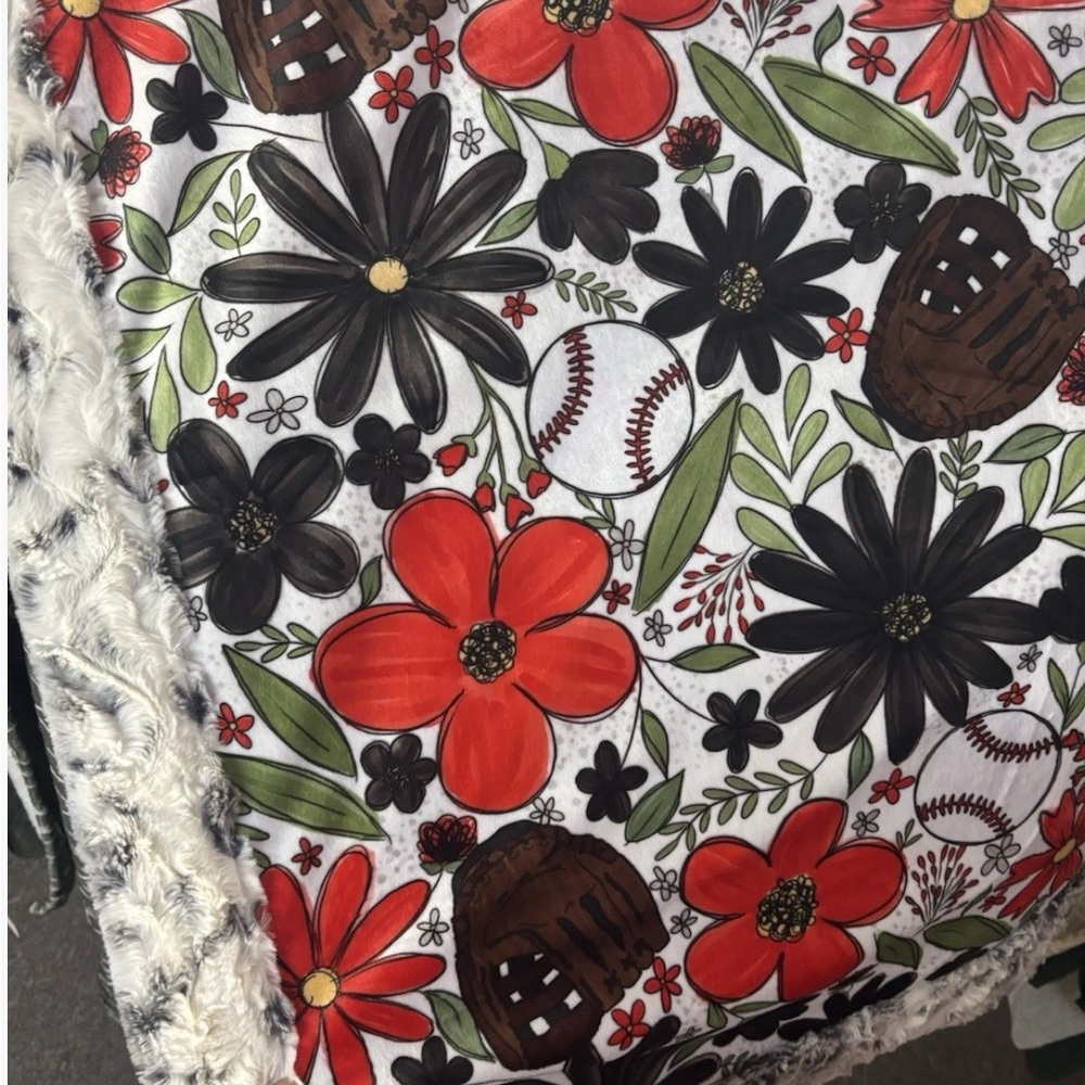 Floral Baseball Themed Throw Blanket